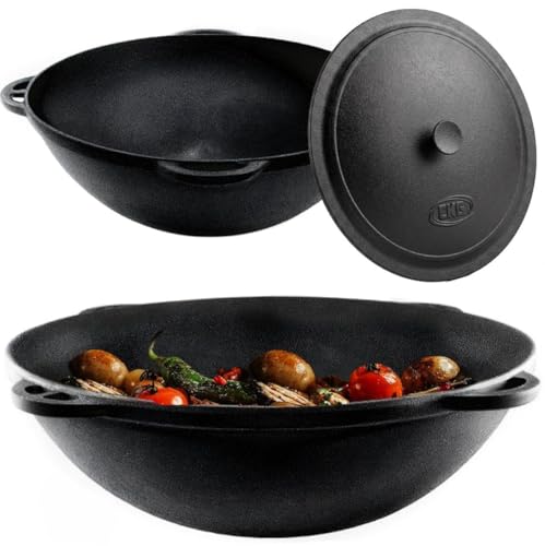 Kazan Uzbek Cast Iron Kazan for Plov Making Cookware Insulated Double Handle Pan Wide Mouth Cast Iron Dutch Oven Outdoor Cooking Frying Pot Lodge Cast Iron Skillet 12 L