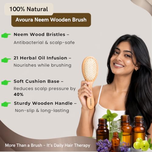 Image of Neem Wooden Hair Brush, Soaked in 21+ Herbs Amla & Bhringraj Oils