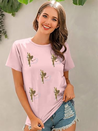 Image of Magical Shirt for Women Magic Princess Sequin Top Vacation Holiday Short Sleeve Top Graphic Tshirt