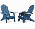MXIMU Folding Adirondack Chair for Outdoor: Easy to Assemble and Comfortable Adirondack Chairs Set of 2 - All Weather Composite Plastic Chair for Outside Fire Pit Patio Lawn Garden Backyard Use(Navy)