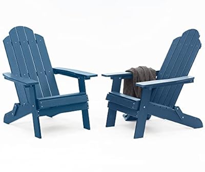 MXIMU Folding Adirondack Chair for Outdoor: Easy to Assemble and Comfortable Adirondack Chairs Set of 2 - All Weather Composite Plastic Chair for Outside Fire Pit Patio Lawn Garden Backyard Use(Navy)