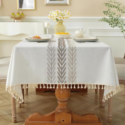 Pahajim Nappe Rectangulaire Anti Tache Nappe Coton et Lin Lavable Tissu Tassel Style pour la Décoration des Tables de Cuisine, Extérieur et de...