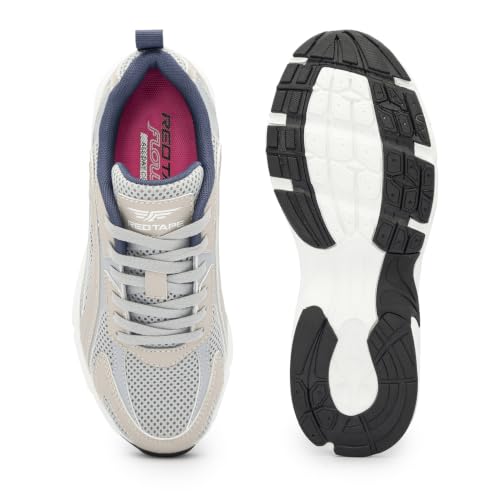 Image of Red Tape Women's Sneakers White Grey Mesh Pu Round Lace-Up Responsive Sole