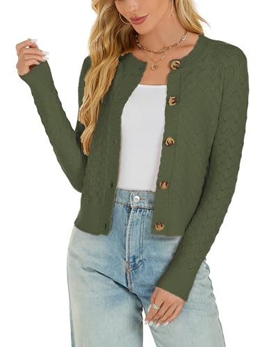 Image of Women's Long Sleeve Cropped Knitted Sweater Cardigan Button Down Open Front Knitted Shrug Sweaters