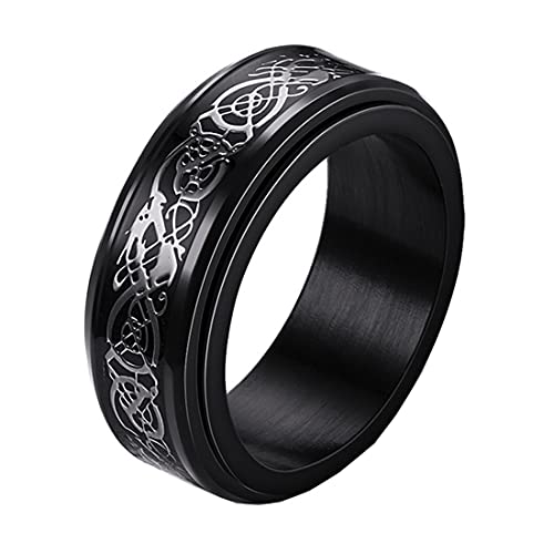 Image of HIJONES Unisex Carbide Fiber Celtic Dragon Spinner Ring Stainless Steel Wedding Spins Band