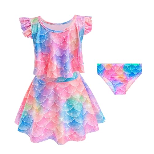 Girls Mermaid Swimsuit 2-Piece Set | Princess Theme Swimwear with Scale Print | Party Bathing Suit for Pool & Beach