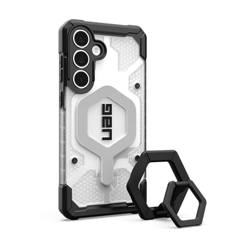 URBAN ARMOR GEAR UAG Designed for Galaxy S25 FE Pathfinder Clear w/Magnet Case Bundle with Magnetic Ring Stand, Ice/Silver