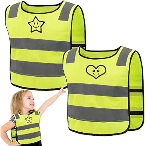 ZDQC Pack of 2 safety vests, children's safety vests, reflective safety vest, reflective vest, car safety vest, neon yellow Cover