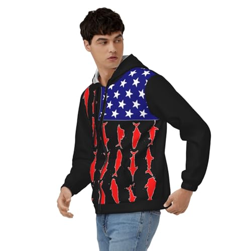 American Fish Flag Men Boy Hoodie Full-Zip Zip-Up Coat Hooded With Pocket3