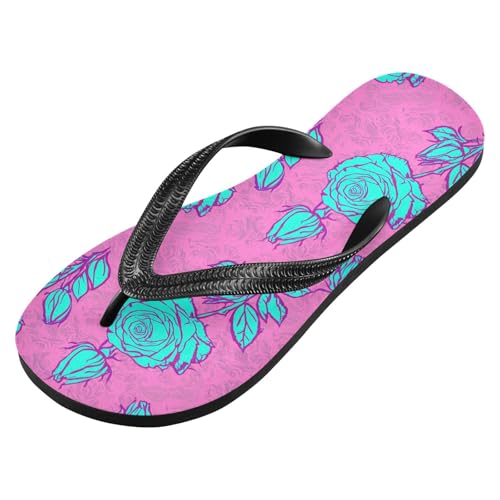 Sinestour Rose Floral Pink Flip Flops for Beach Thong Sandals Anti-slip Lightweight Flat Slippers for Summer Travel Swim2