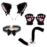 [GOODCHI] 猫耳 カチューシャ 首輪 肉球手袋 しっぽ 可愛い 鈴付き 蝶結び 仮装小物 ハロウィン コスプレ 4点セット