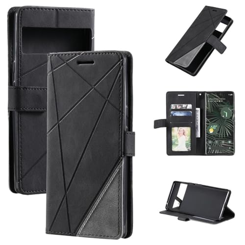 Étui portefeuille Google Pixel 7 noir en cuir avec sangle chic