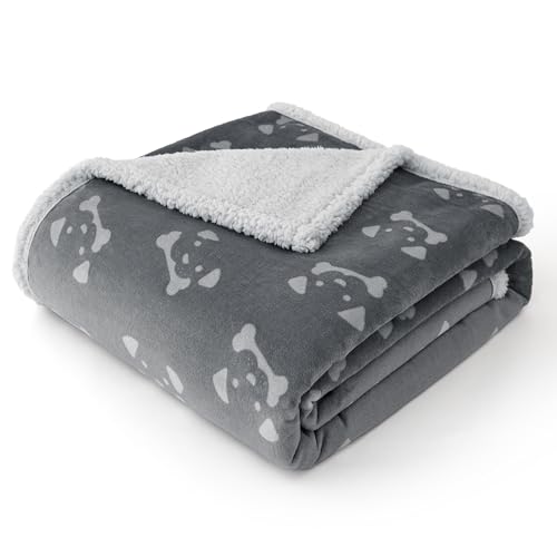 BEDSURE wasserdichte Hundedecke mittelgroße Hunde - 102x76cm Hundedecke waschbar, Decke Hund aus Sherpa Fleece, Katzendecke flauschig und weich, Grau