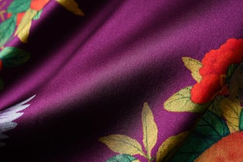 Image of Women's Silk Kimono Robe Short Bathrobe Nightgown 100% Mulberry Silk for Women - Classic Floral Pattern