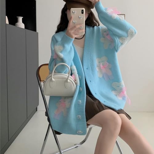 Chevara Women’s Cute Bear Knitted Cardigan Long Sleeve Button Up Fuzzy Bear Cardigans Sweaters3