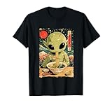 carino kawaii alien mangiare ramen noodles manga anime giapponese maglietta