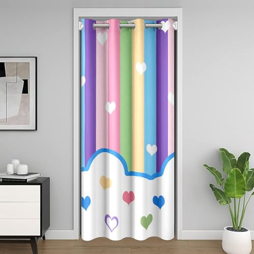 Homewish Rideau de Porte 150x203 Arc en Ciel Coloré Rideau Occultant,Amour Cœur Rideaux Porte Enfants Garçons Filles,Dessin Animé Géométrique Rideaux de...