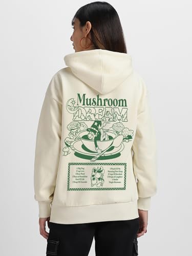 Image of JUNEBERRY Cotton Fleece Regular Fit Hooded Sweatshirt Lastest Back Graphic Printed Winter Hoodies for Women (Available in Colors: Black, SOYA Bean, Orange, Marshmellow, White & Lilac)