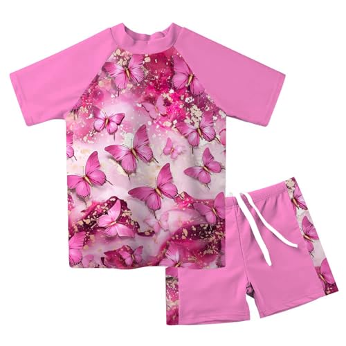 Image of Lovekider Girls Swimsuits Two Piece Rash Guard Set Short Sleeve Bathing Suit Liner Swimwear with Sun Protection 3-12T