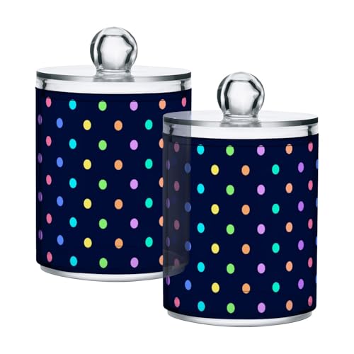 Paquete de 2 botes de almacenamiento transparentes para baño, dispensador de lunares, organizador de maquillaje transparente, almohadillas de bolas de algodón, hisopos, contenedores de hilo dental