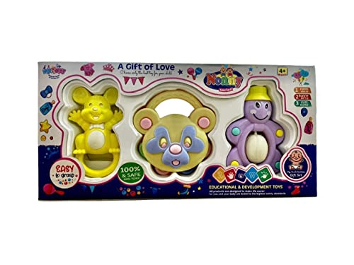 Alokik Enterprise 3 pcs Lovely Colorful Musical Rattle Toys Cartoons New Born Babies Mixed Attractive Non Toxic Toddlers, Child Baby Infants Newborns Multicolor 【Set of 3】