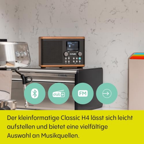 Pure Classic H4 Digitales Küchenradio (DAB+/FM, Bluetooth, USB, AUX, Küchentimer, Wecker), Coffee Black/Walnut