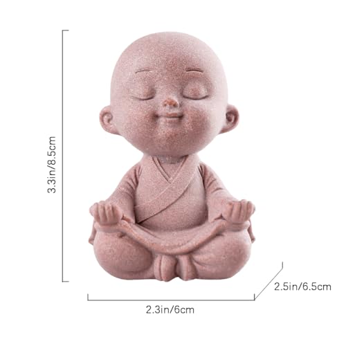 Estatua pequeña de monje Buda meditando color rosa miniatura 6