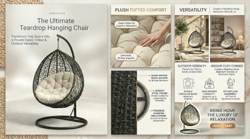 Image of Universal Furniture Single Seater Swing Chair with Stand, Cushion and Hook (Rattan)