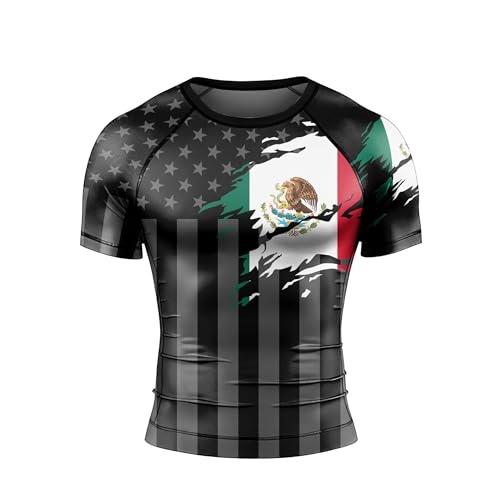 American Flag Skull Men's Rash Guard – Patriotic Short Sleeve BJJ Compression Shirt for Jiu-Jitsu & Grappling2