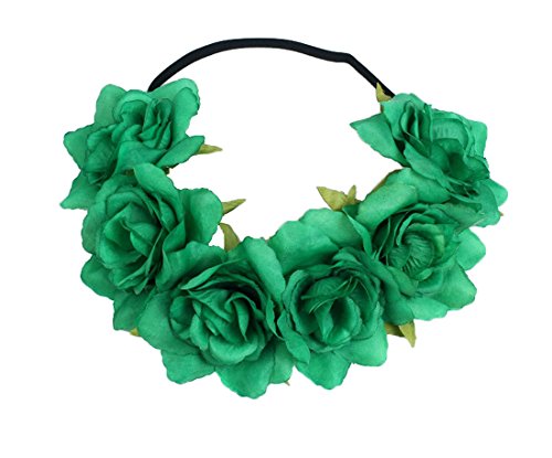 Floral Fall Rose Holiday Christmas Crown Festival Headbands Hippie Flower Headpiece F-53 (Green)