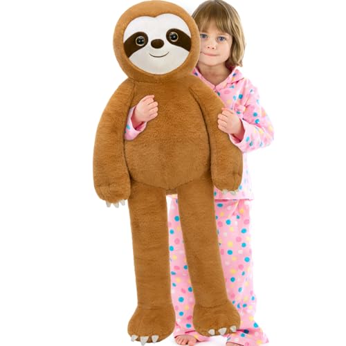 Tezituor 3.2lbs Weighted Sloth Stuffed Animal, 39.5inches Long Legged Stuffed Sloth Plushies for Hugs, Giant Plush Body Pillow for Anxiety, Weighted Plush Toy Birthday Gifts for Kids Adults