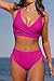 Beachsissi High Waisted Bikini Twist Front Tie Back 2 Piece Swimsuit Solid Color