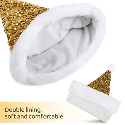 KONVINIT Gold Santa hat Christmas Hat for Adult Luxury Plush Xmas Hat with a Pompom for Men and Women,gold - Image 4
