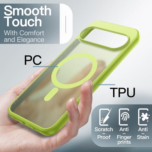 Image of JETech Magnetic Cover Case for Google Pixel 10 /10 Pro 2025, Compatible with MagSafe and Pixelsnap Charger, Translucent Matte Back Shockproof Phone Cover (Lemongrass)