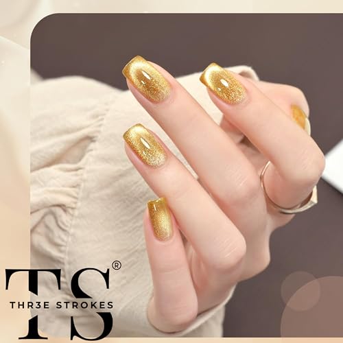 Image of THR3E STROKES Cat Eye Gel Nail Polish 15ml Polish Soak Off U V LED Nail Lamp 1 Color Silver Shimmer Velvet Gel Nail Polish Nail Art Manicure Salon DIY Home (GLORIOUS GOLD)