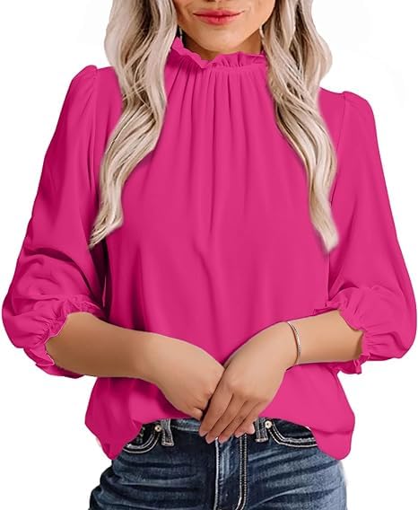 Avanova Women Polka Dot Long Sleeve Blouse Shirts Work Mock Neck Ruffle Top