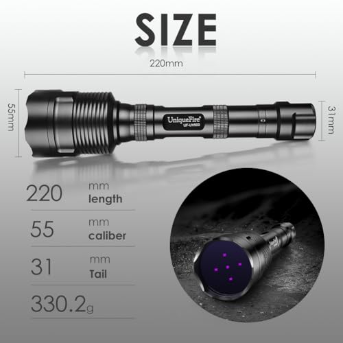 Image of Black Light UV Flashlight with 5 LEDs Professional UV Light, 50W Powerful Blacklight Flashlight for Pet Urine Finding & Mineral, Antique Detection, Scorpion Search, etc (365nm)