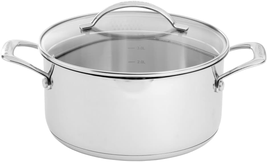 Scanpan STS Stainless Steel 5QT Dutch Oven with Lid, 18/10 Stainless Steel Body, Compatible with All Cooktops, Induction, Oven Safe to 480°F incl. lid, Professional Cookware, Silver