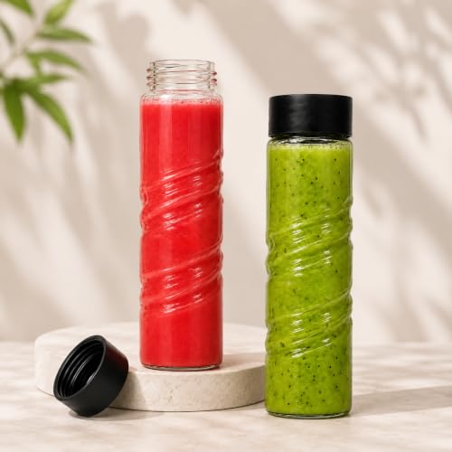 Image of ginoya brothers Clear Glass Juice Bottle For Juicing Reusable Drinking Bottles With Lid Beverage Storage Containers For Refrigerator-Bpa Free Leak Proof. (2),750ML