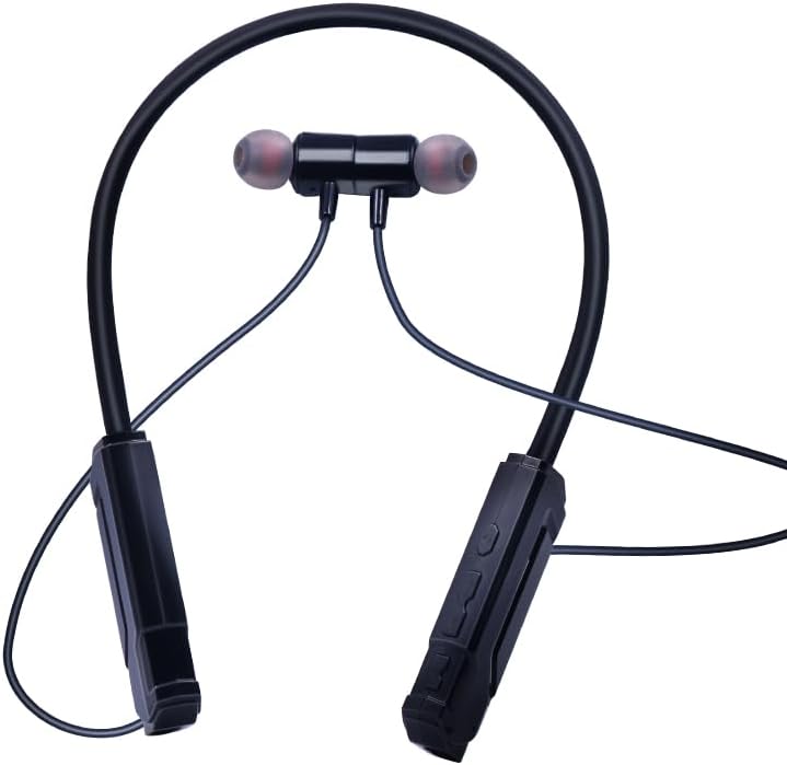 Close-up view of the Waytronic WT-RS4 Bluetooth Neckband Headphones, highlighting the control buttons and earbud design.