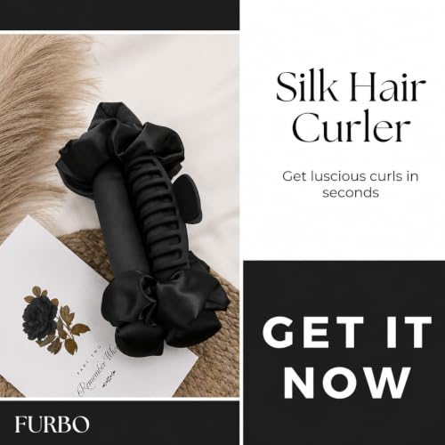 Image of FURBO Mulberry Silk Heatless Hair Styling Curling Rod Set | Heatless Hair Curler with Scrunchies & Clutcher Headband | Create Soft Curls & Waves Without Heat | Styling Tool for All Hair Types | Black 2 Set