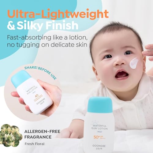 Image of GOONGBE Kids Sun Lotion SPF 40 & Cooling Gel Cream - Zinc Oxide Mineral Sunscreen & 3-Second Soothing Relief - Korean Skincare for Sensitive Skin - Vegan Hypoallergenic, 2.82oz & 3.38oz