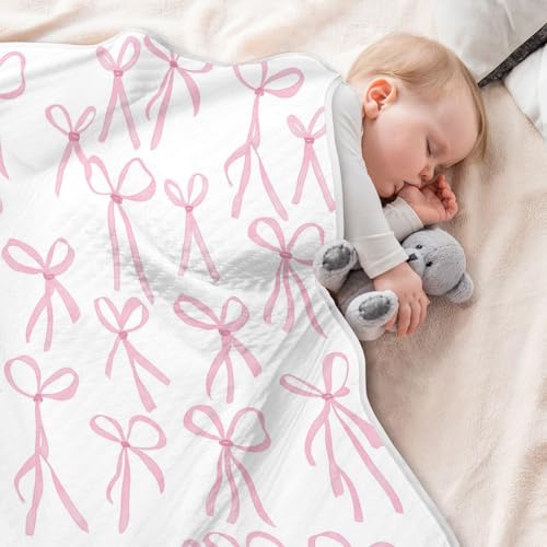 Pink Ribbons Baby Swaddle Blanket for Boys and Girls, Muslin Baby Receiving Swaddle Blanket, Soft Cotton Nursery Swaddling Blankets for Newborn Toddler Infant4