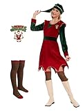Gumyawl Elf Costume for Women Jovi Christmas Elf Dress Set with Brooch and Stocking for Xmas Fancy Outfit Party (Small)
