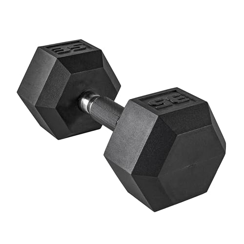 Image of CAP Rubber Coated Dumbbell Weights, Free Weights for Home Gym Strength Training, Anti-Roll Hex Dumbbells with Black, Chrome & Comfort Grip Handles, Singles