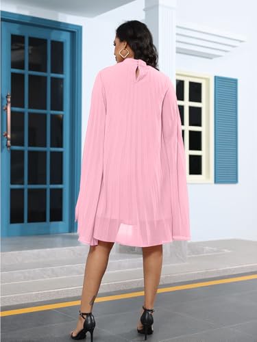 Image of Women's Casual Cape Sleeve Pleated Split Short Dress Loose Fit Cocktail Party Flowy Dress