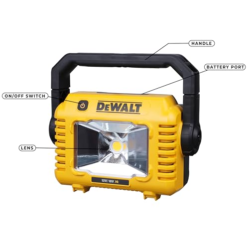 Dewalt LED Akku-Baustellenleuchte DCL077 (sehr hohe Lichtstärke von bis 2.000 Lumen, robuster Multi-Positionsgriff, IP54, mit Stativaufnahme 1/4' und 5/8', Lieferung ohne Akku und Ladegerät)