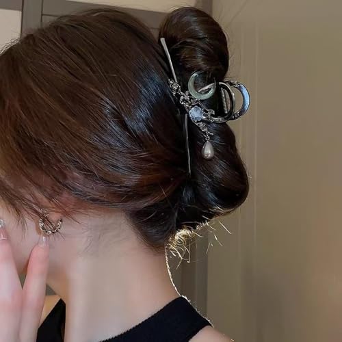 Pinza para cabello con flor y diseño de encanto lunar negro miniatura 5