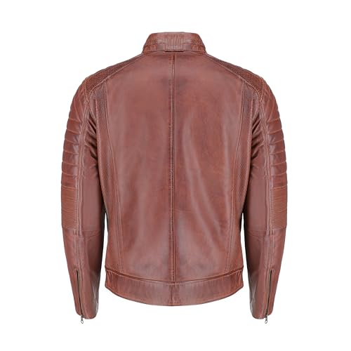 Image of TLC Mens Leather Jacket | Sheepskin Quilted Shoulders Bold Biker Cafe Racer Style Leather Jacket Men