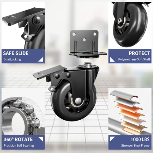 Image of Apllamo 3 in Side Mount Plate Caster Wheels Heavy Duty 1000 LBS